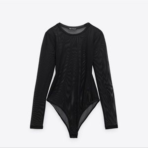 New Zara Black Tulle Bodysuit Size Large